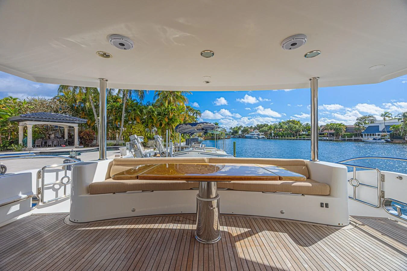The aft deck offers a spacious and inviting area with comfortable seating and a stunning view of the water. aboard MARGARITA Yacht for Sale