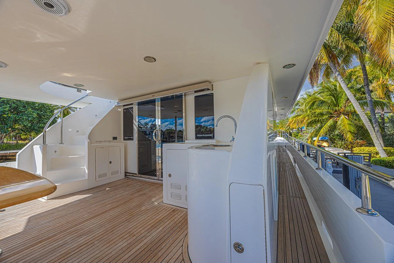 The aft deck features a spacious and inviting area with sleek design elements and ample natural light. aboard MARGARITA Yacht for Sale