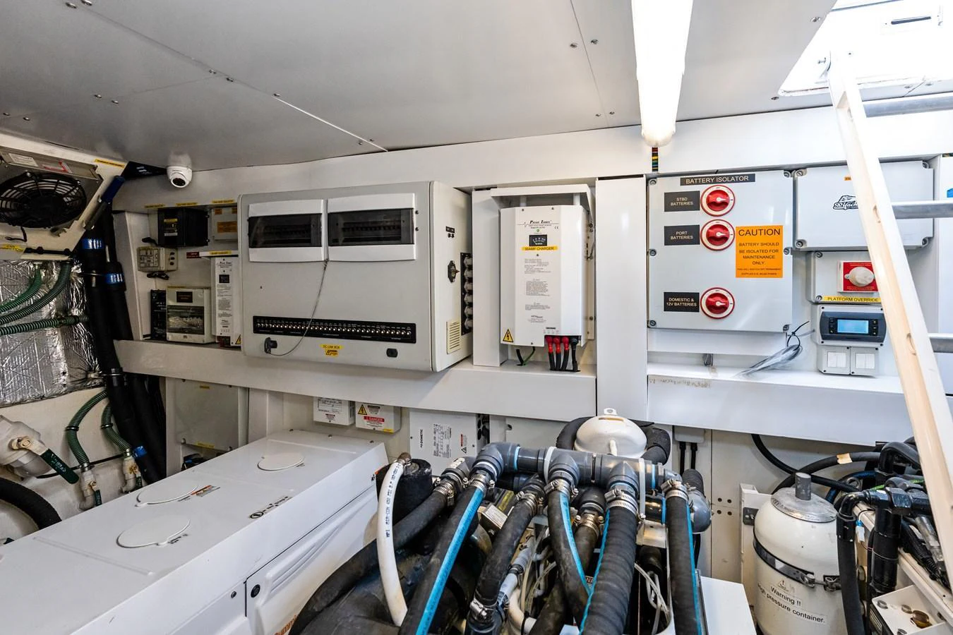 The yacht's engine room is equipped with advanced machinery and control systems. aboard IT'S ENOUGH Yacht for Sale