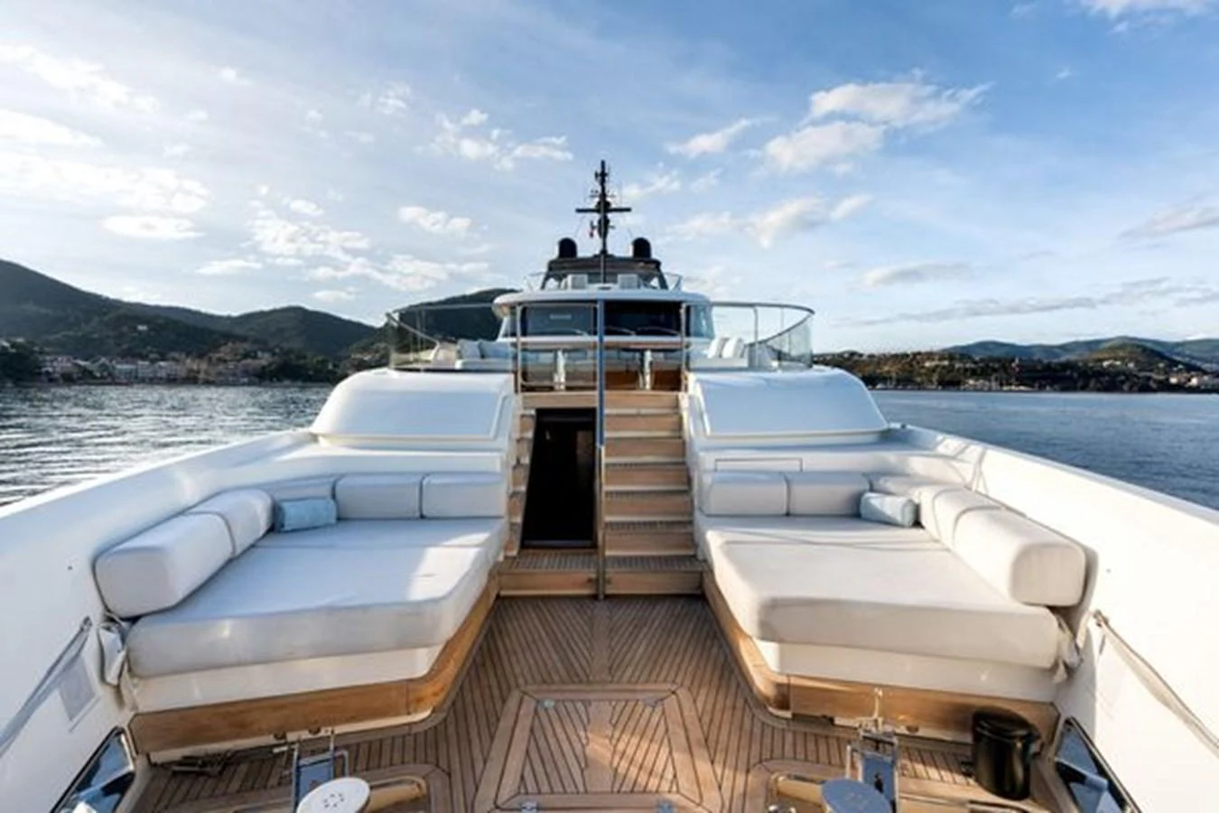 The flybridge offers spacious lounging areas with stunning views of the surrounding waters. aboard 2022 SANLORENZO SD118 Yacht for Sale