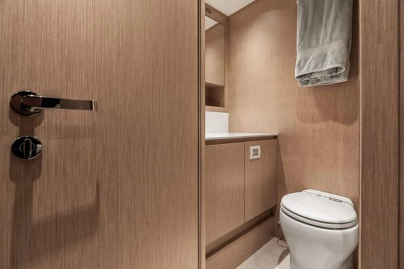 The yacht's head features modern fixtures and a sleek design. aboard 2022 SANLORENZO SD118 Yacht for Sale