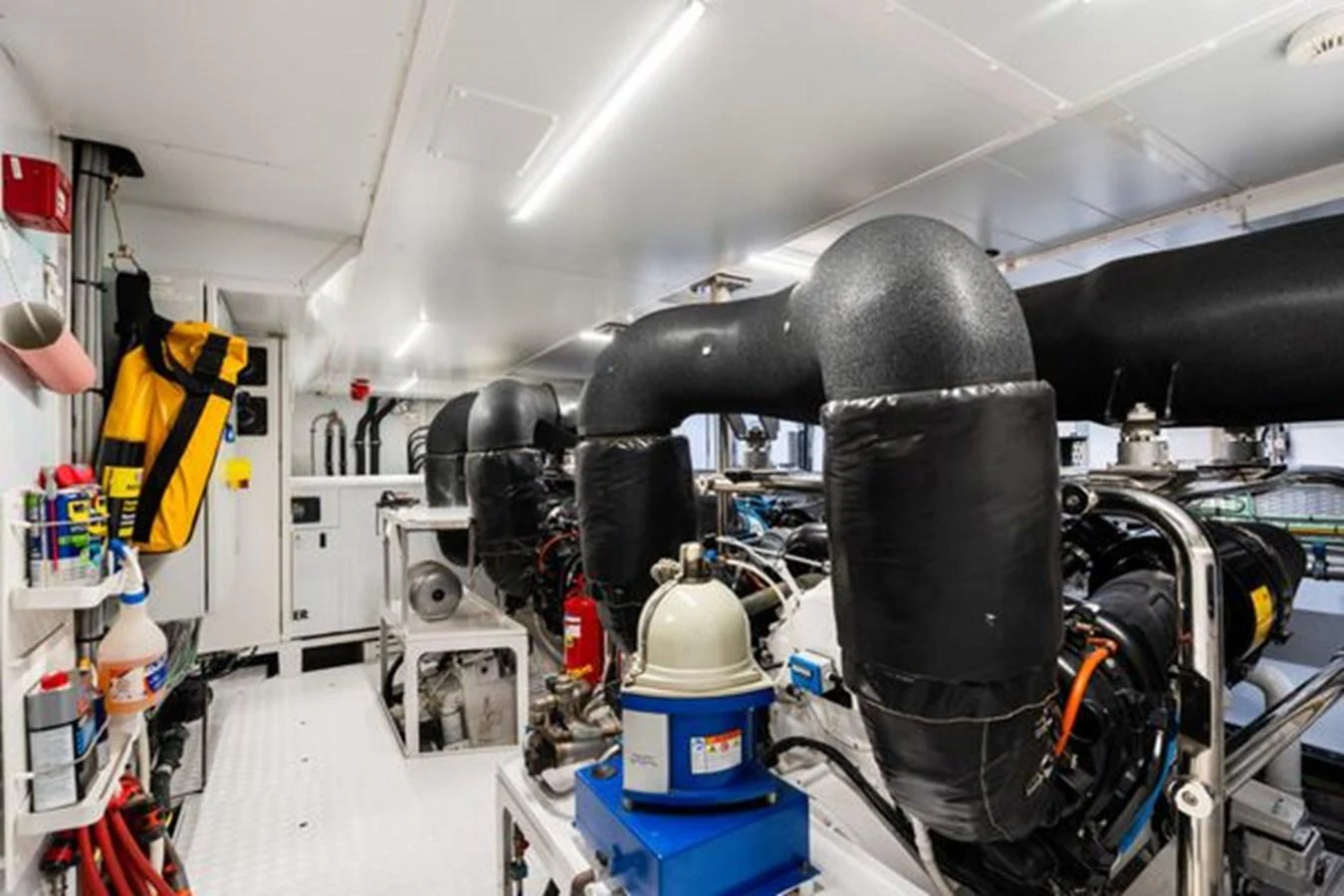 The engine room is equipped with advanced machinery and well-organized systems. aboard 2022 SANLORENZO SD118 Yacht for Sale