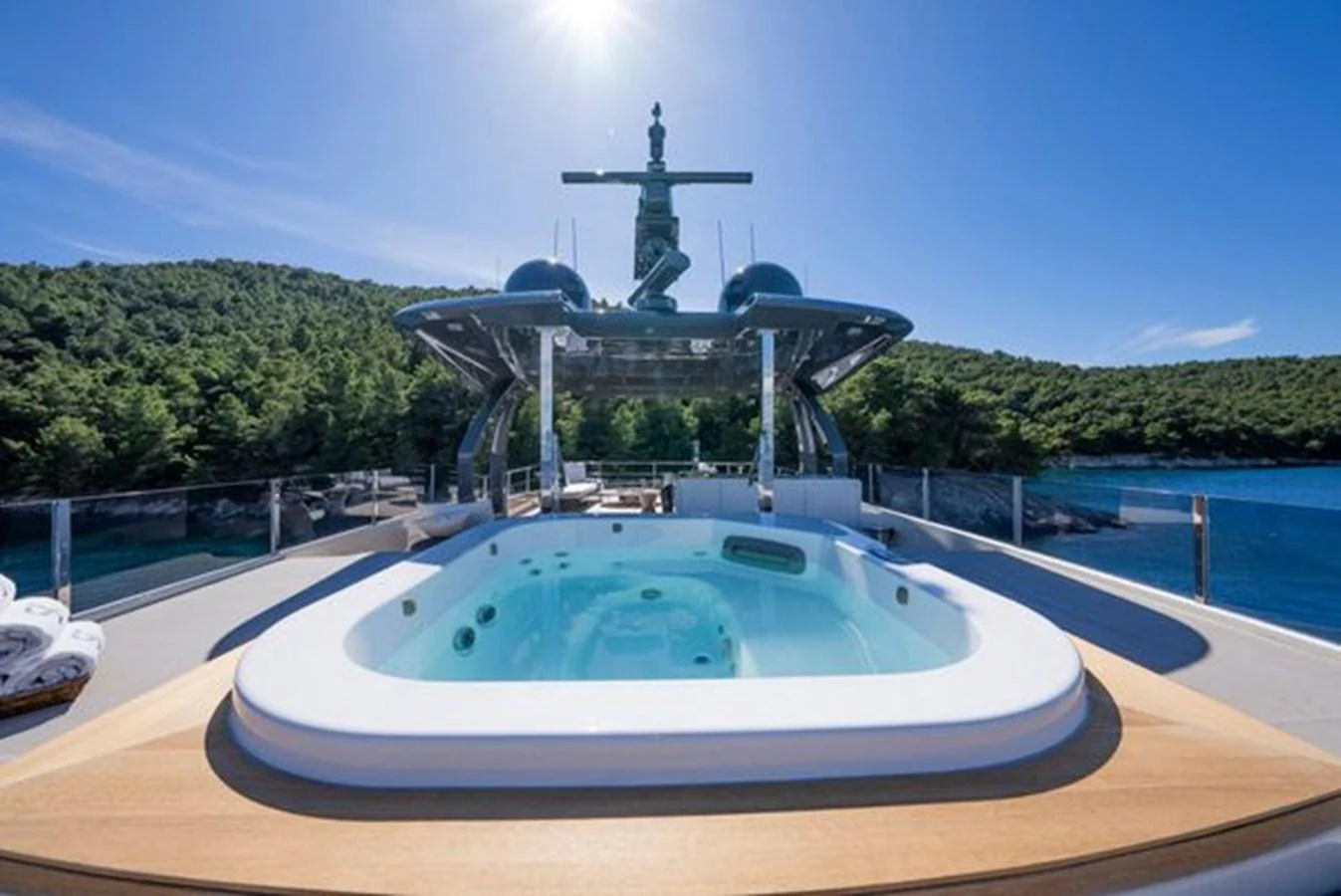 a large water fountain aboard SK Yacht for Sale