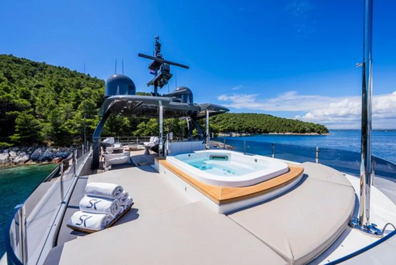 a boat on a dock aboard SK Yacht for Sale