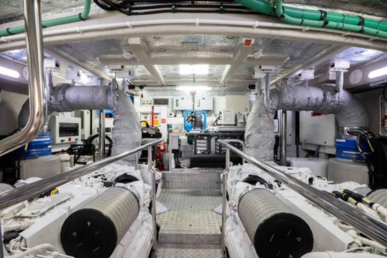 The image showcases the well-organized and meticulously maintained engine room of the yacht. aboard 2015 SUNSEEKER 28M RIII Yacht for Sale