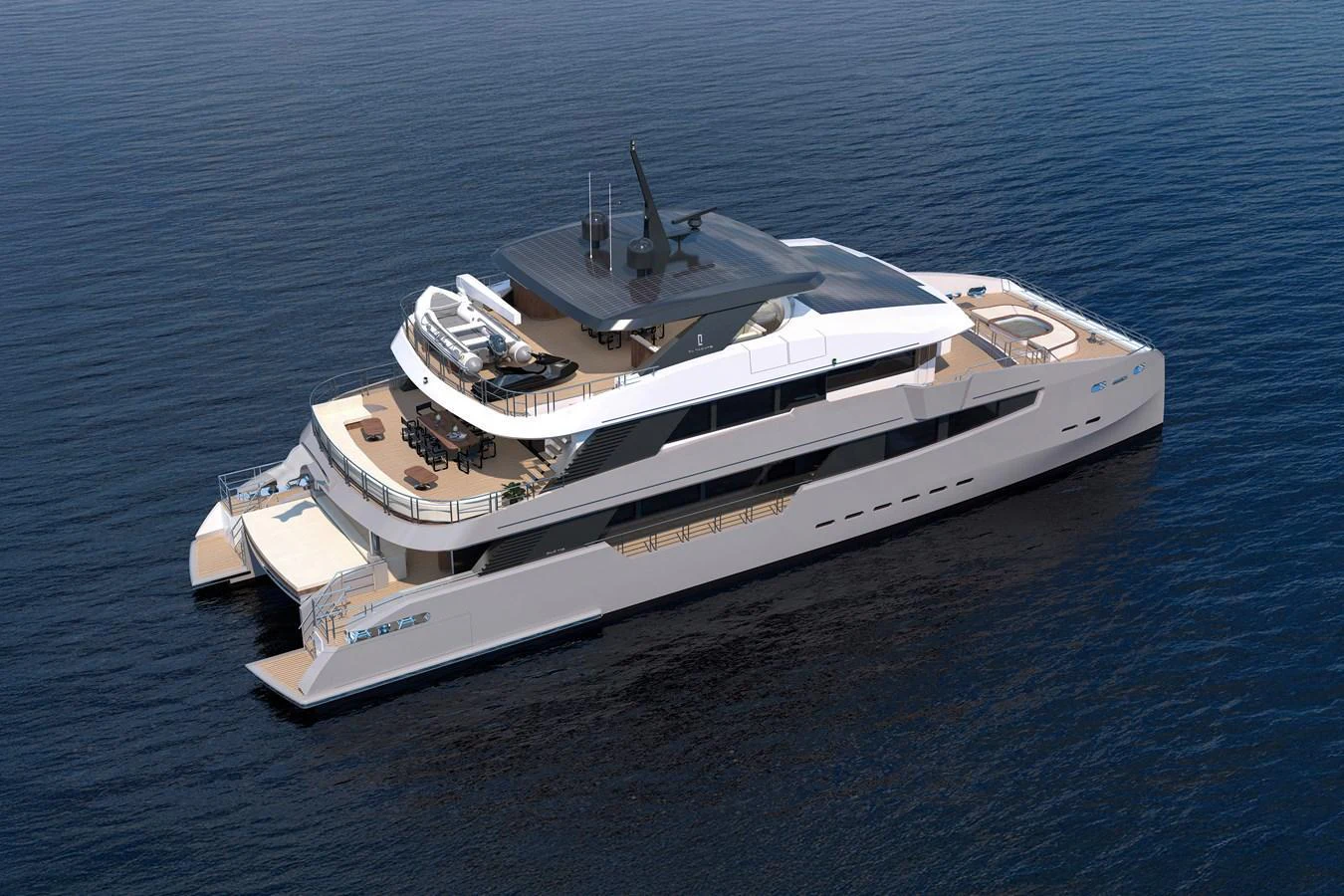 A sleek, modern yacht with multiple decks is cruising on calm waters. aboard CLC115 Yacht for Sale
