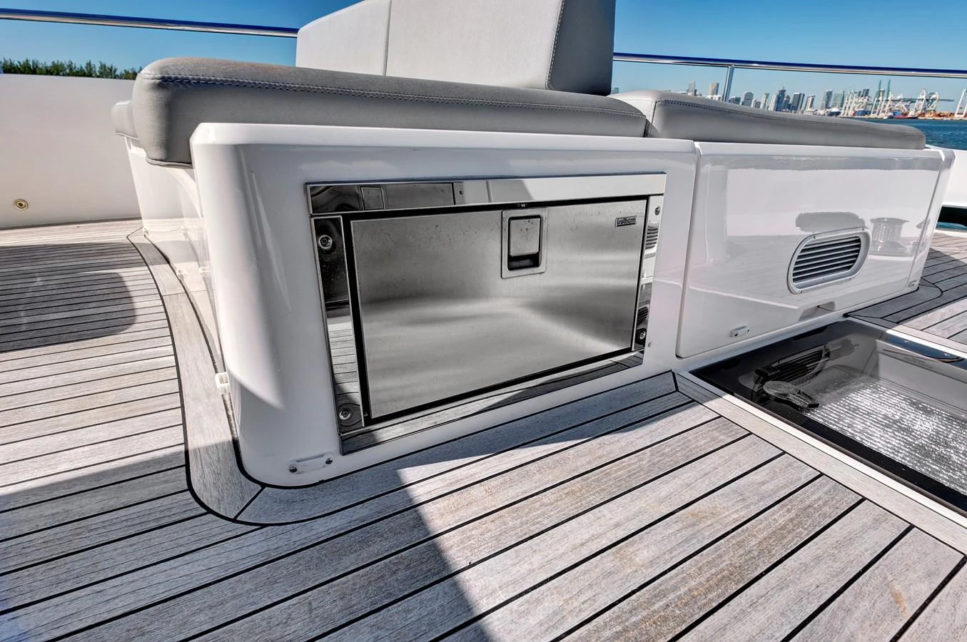 A sleek stainless steel storage compartment is integrated into the yacht's deck area. aboard MISTY K Yacht for Sale