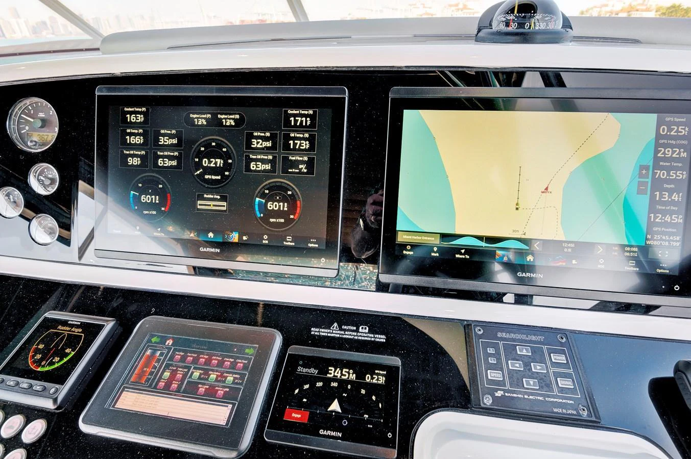 The helm features advanced navigation and control systems for precise yacht management. aboard MISTY K Yacht for Sale
