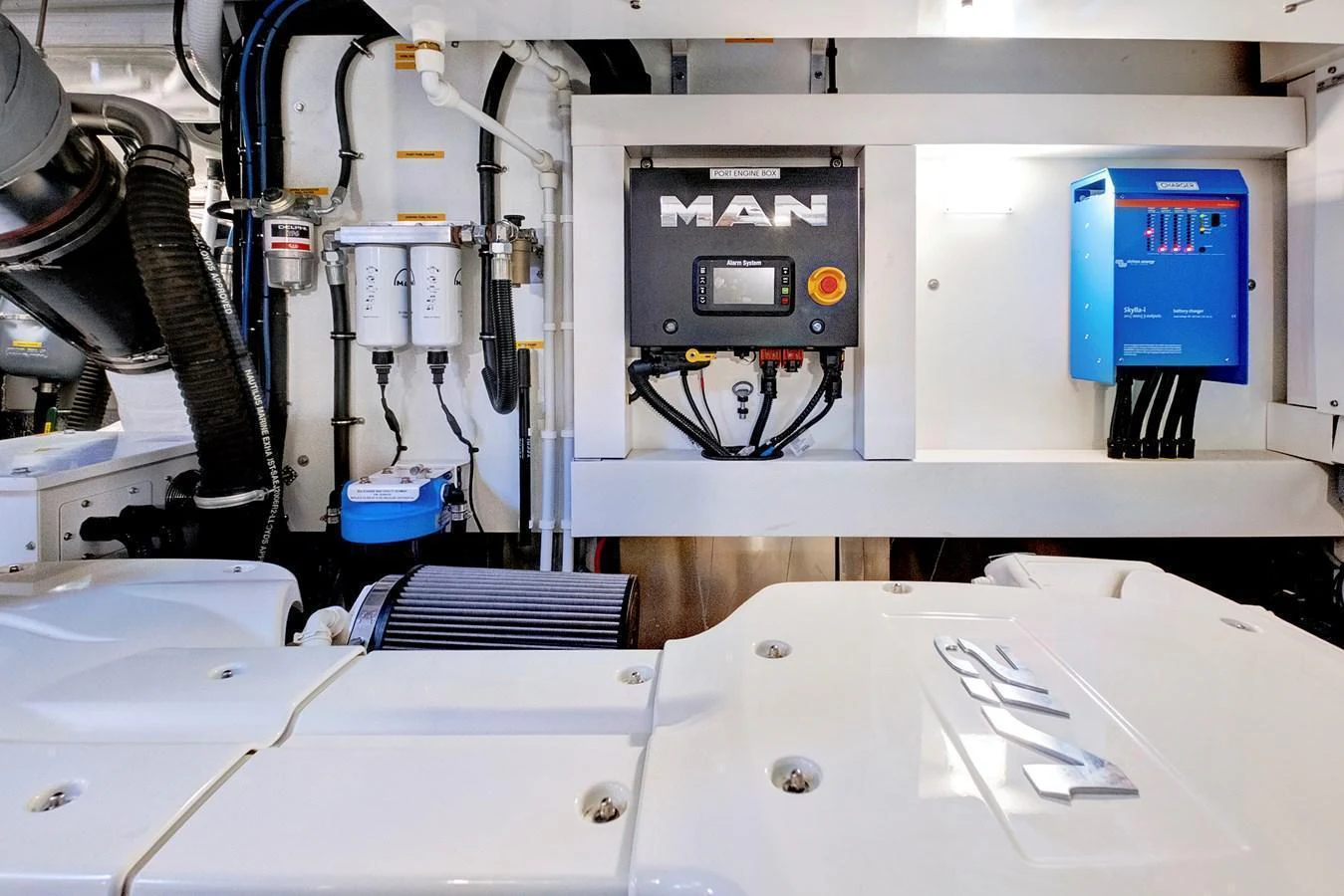 The engine room showcases advanced machinery and equipment, ensuring optimal performance and reliability. aboard MISTY K Yacht for Sale