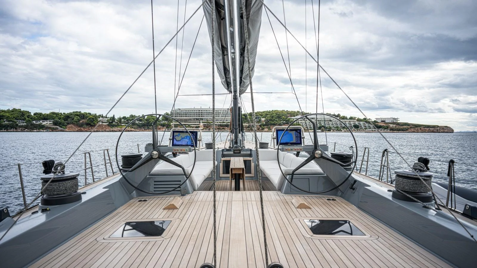 The yacht's deck features a sleek and modern design with ample space for navigation and relaxation. aboard AUGUSTA WALLY Yacht for Sale
