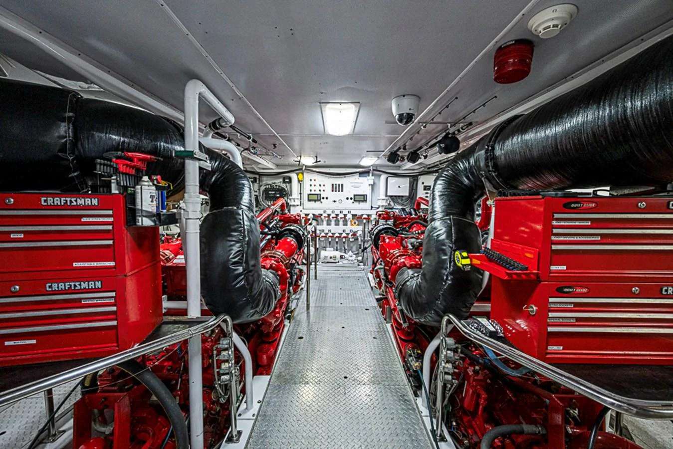 The engine room showcases powerful machinery and meticulous organization. aboard PROBABILITY Yacht for Sale