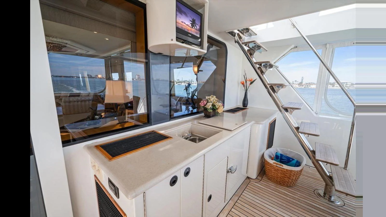 The yacht's galley features modern appliances and a sleek design, perfect for onboard dining and entertaining. aboard THINK B.I.G Yacht for Sale