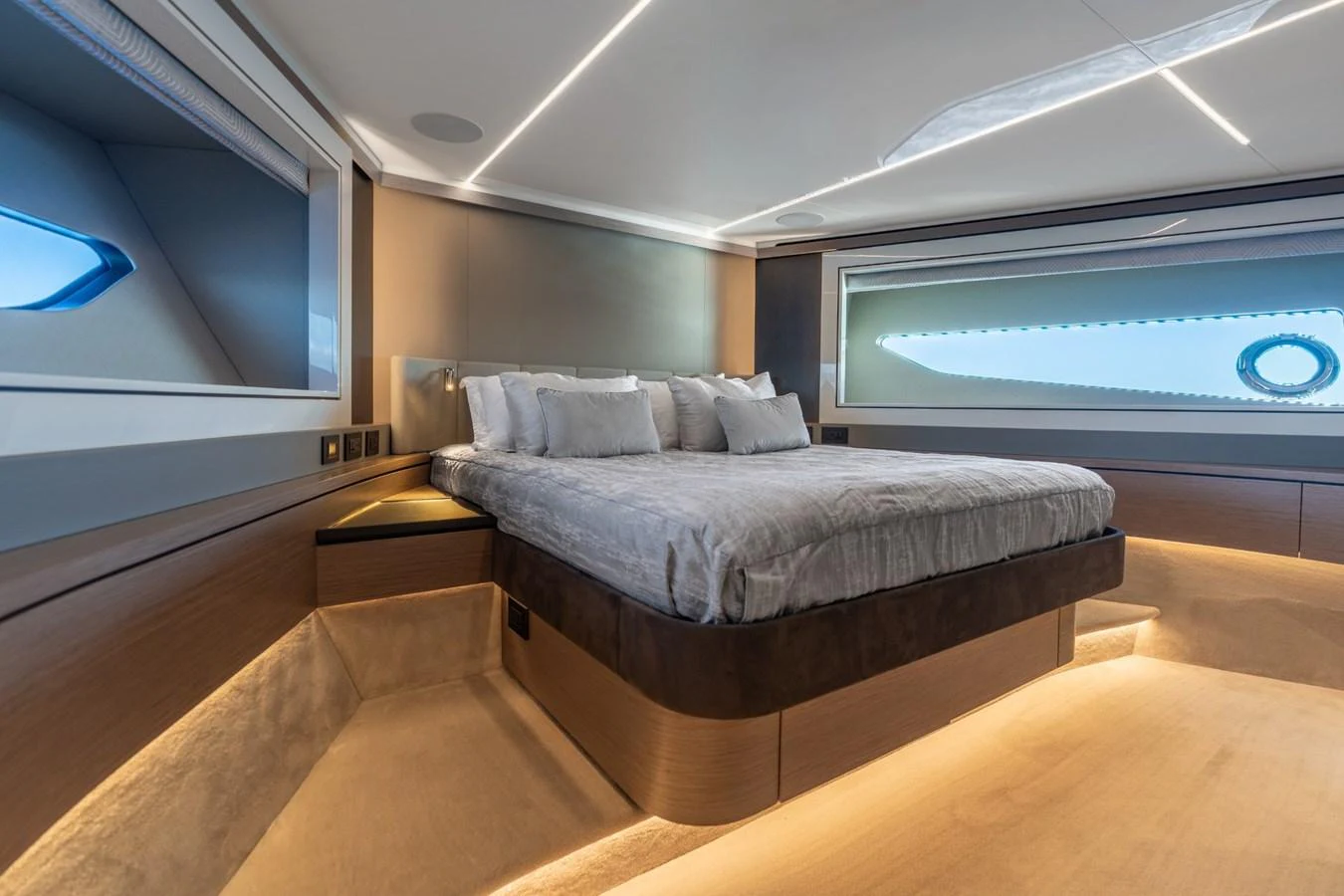 a bed in a room aboard AURELIUS Yacht for Sale