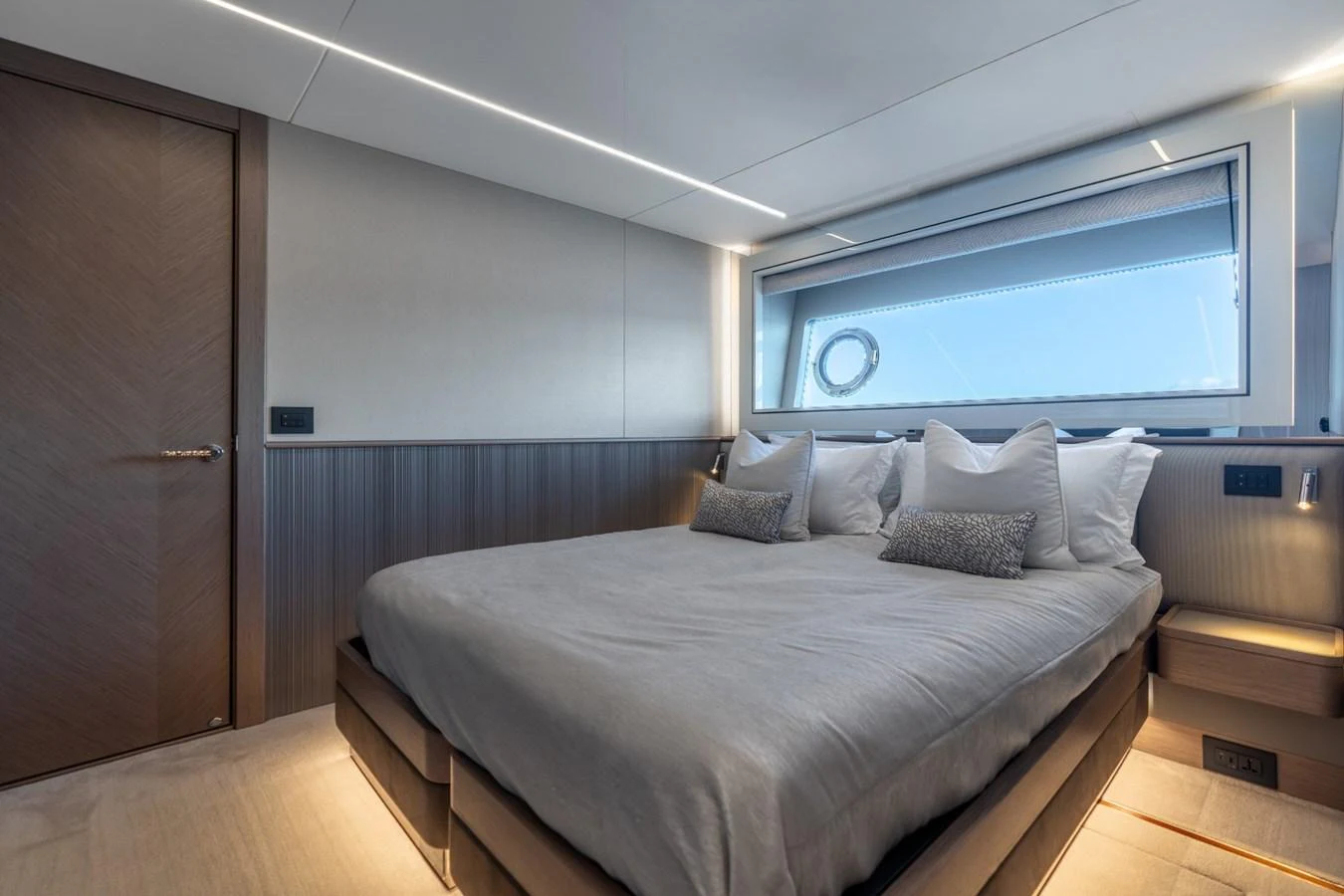 a bed in a room aboard AURELIUS Yacht for Sale