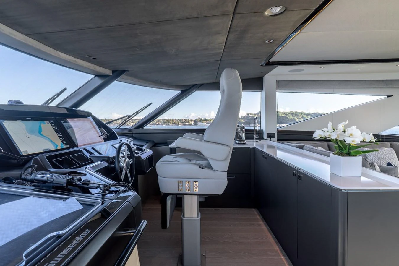inside of a car aboard AURELIUS Yacht for Sale