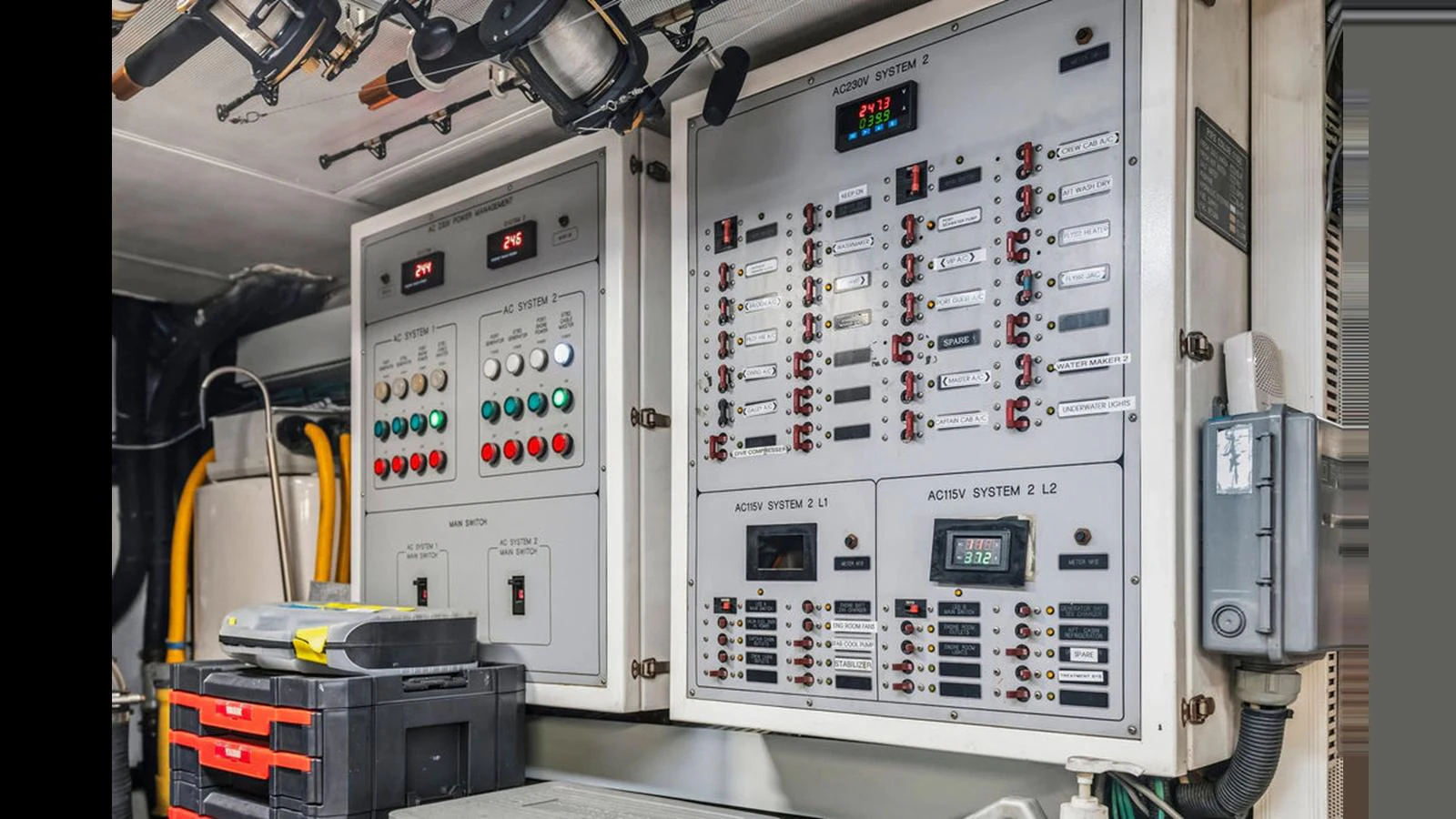 The image showcases the yacht's engine room control panels, highlighting its advanced technical systems. aboard PERFECT HARMONY Yacht for Sale