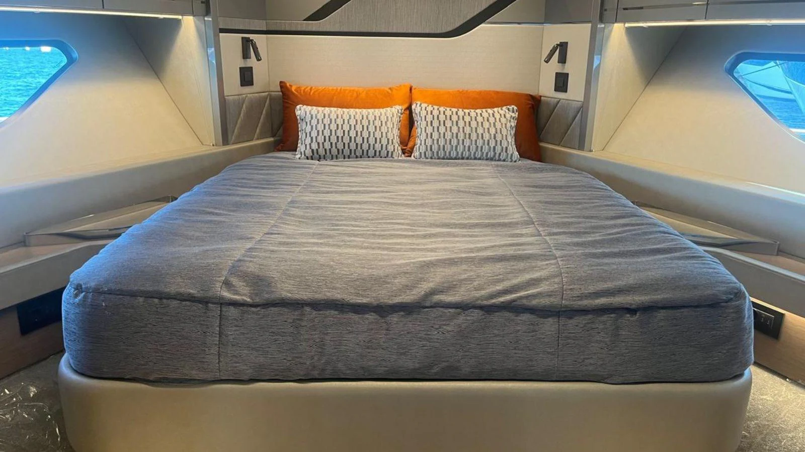 a bed with pillows aboard GIOIA Yacht for Sale