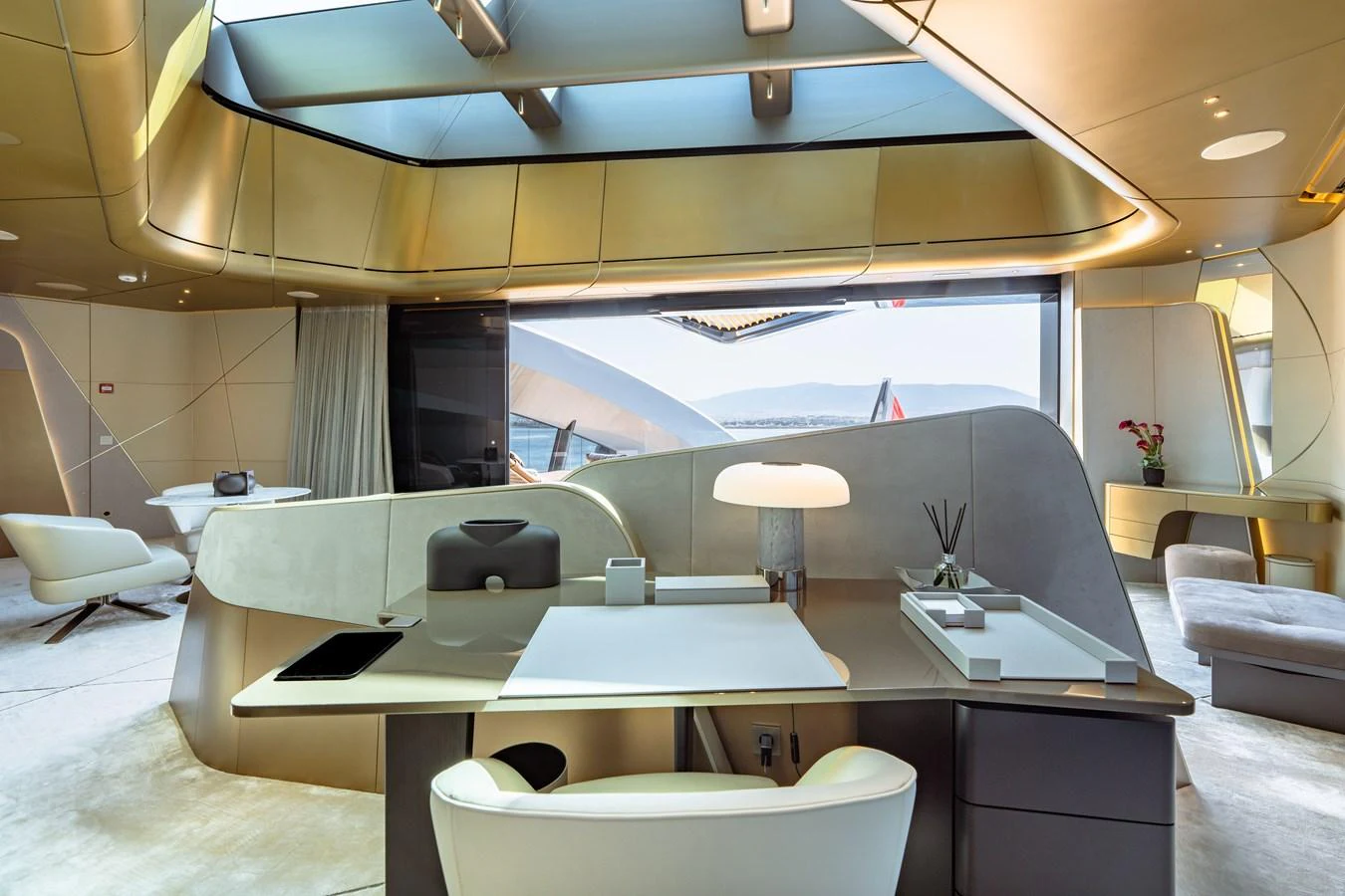 a room with a large window aboard THIS IS IT I Yacht for Sale