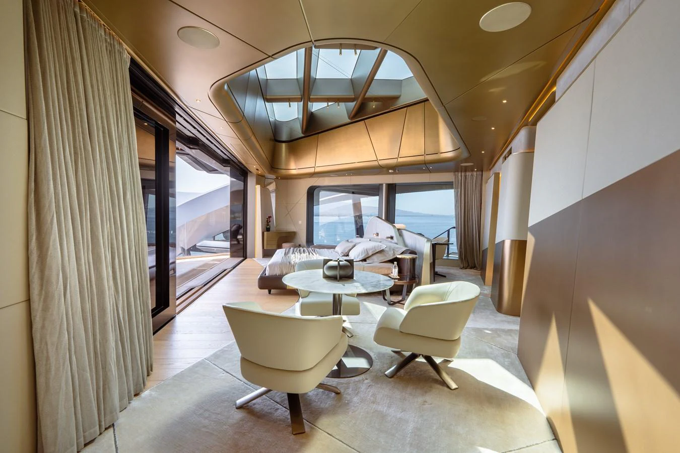 a room with a large window and a bed aboard THIS IS IT I Yacht for Sale