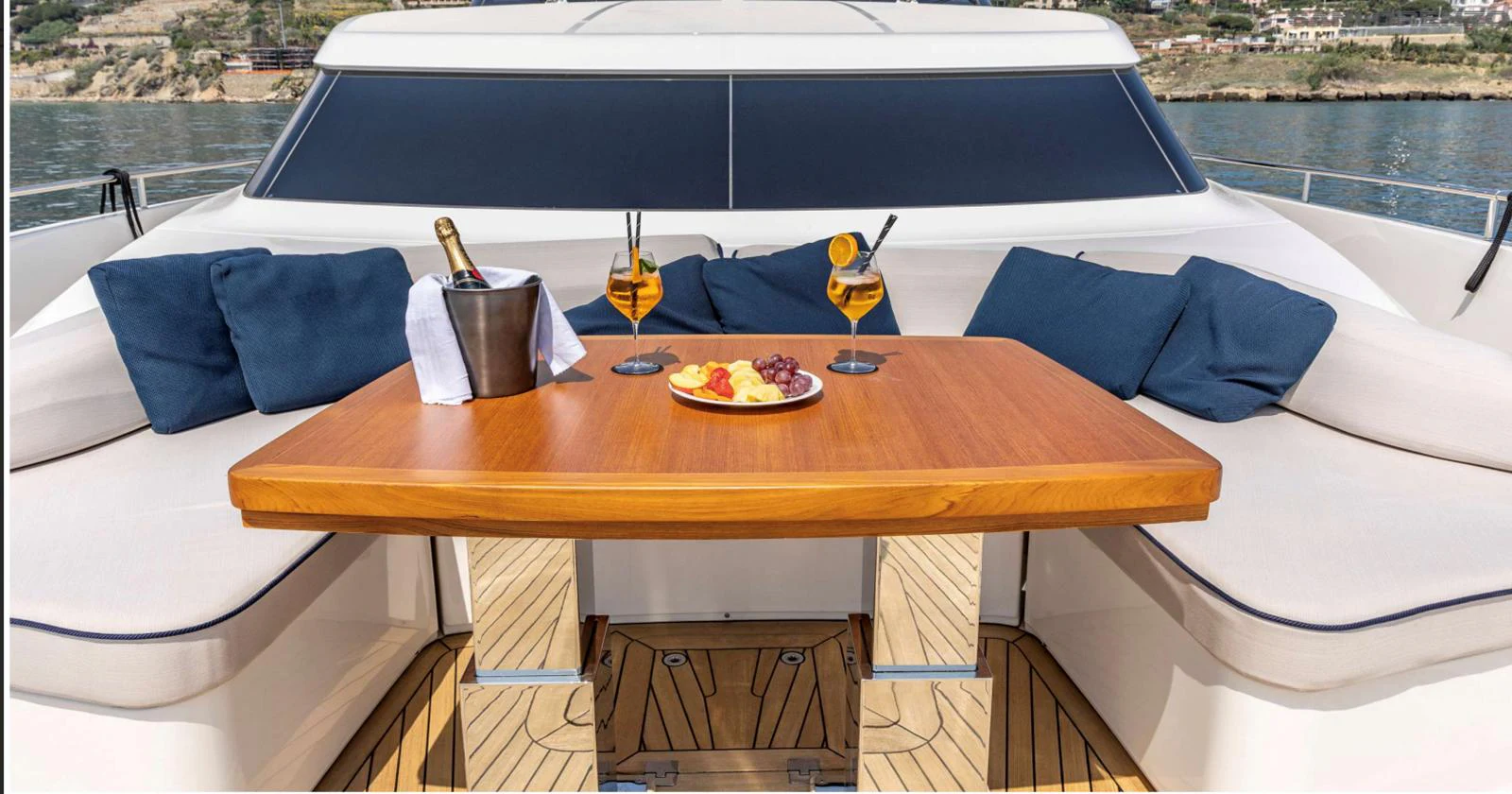 a table with food on it aboard AMAN - SL96 Yacht for Sale