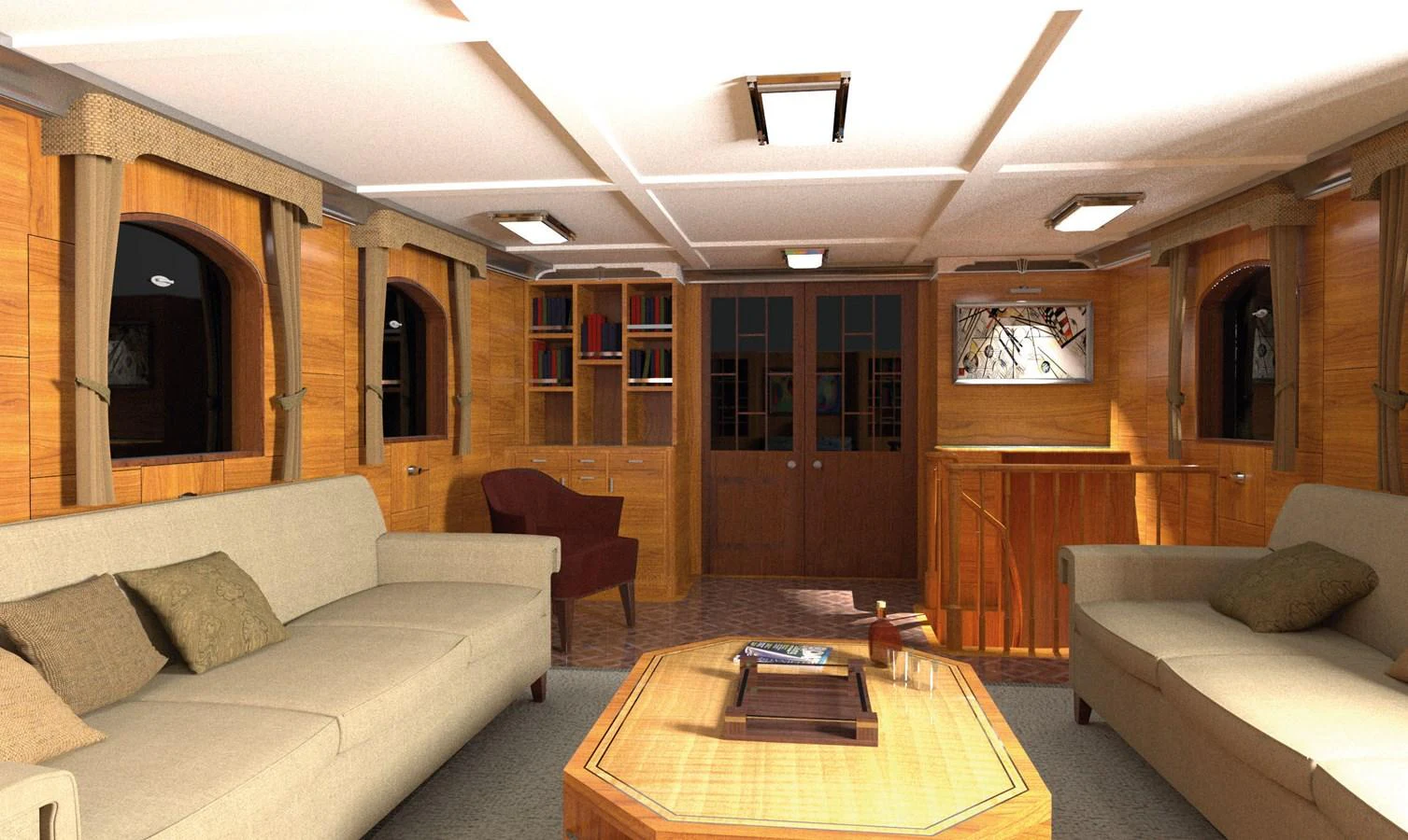 a living room with a couch and a table aboard AMAZONE Yacht for Sale