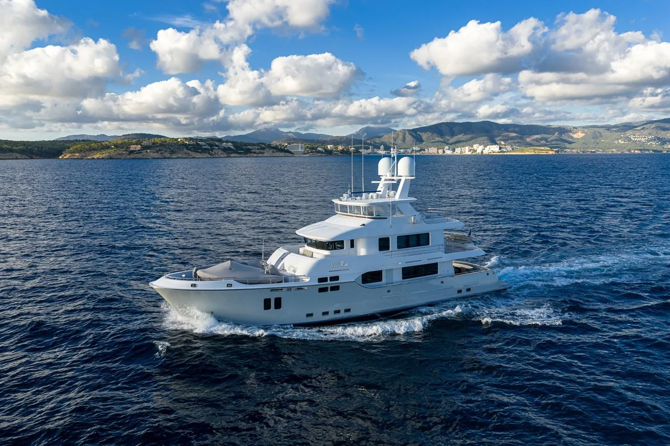 a white yacht in the water aboard VIVIERAE II Yacht for Sale