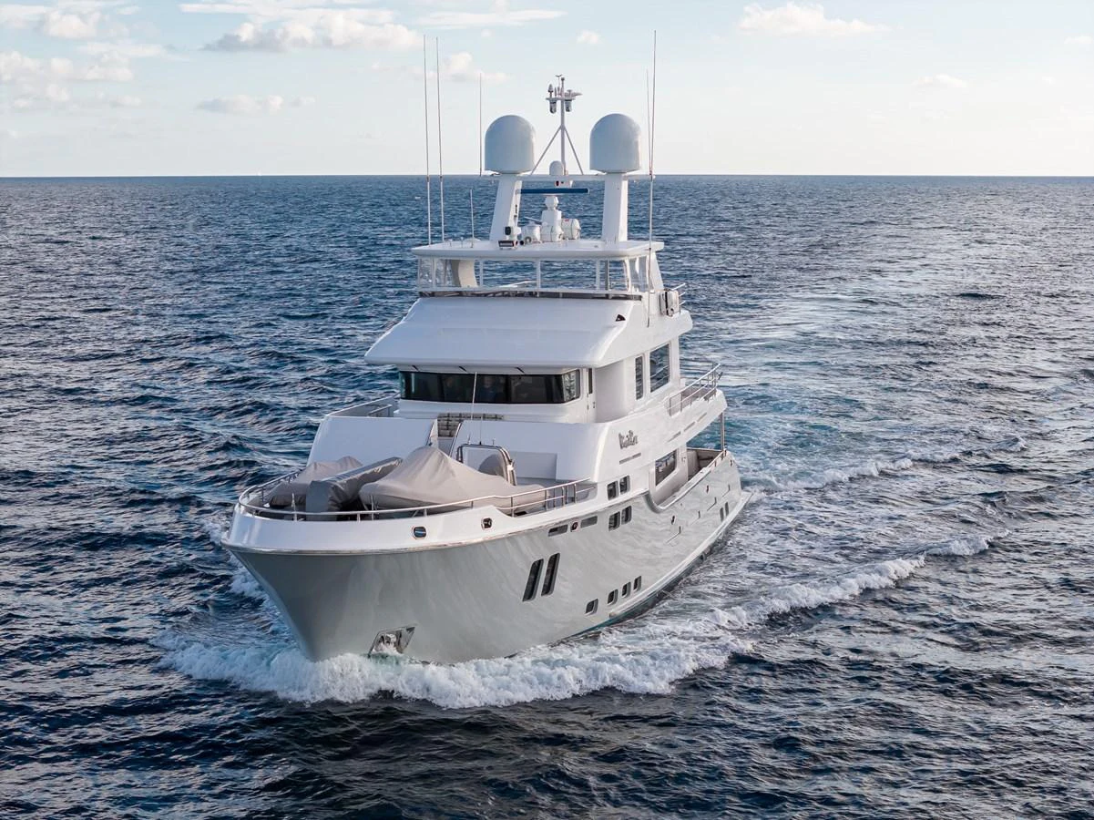 a white boat in the water aboard VIVIERAE II Yacht for Sale