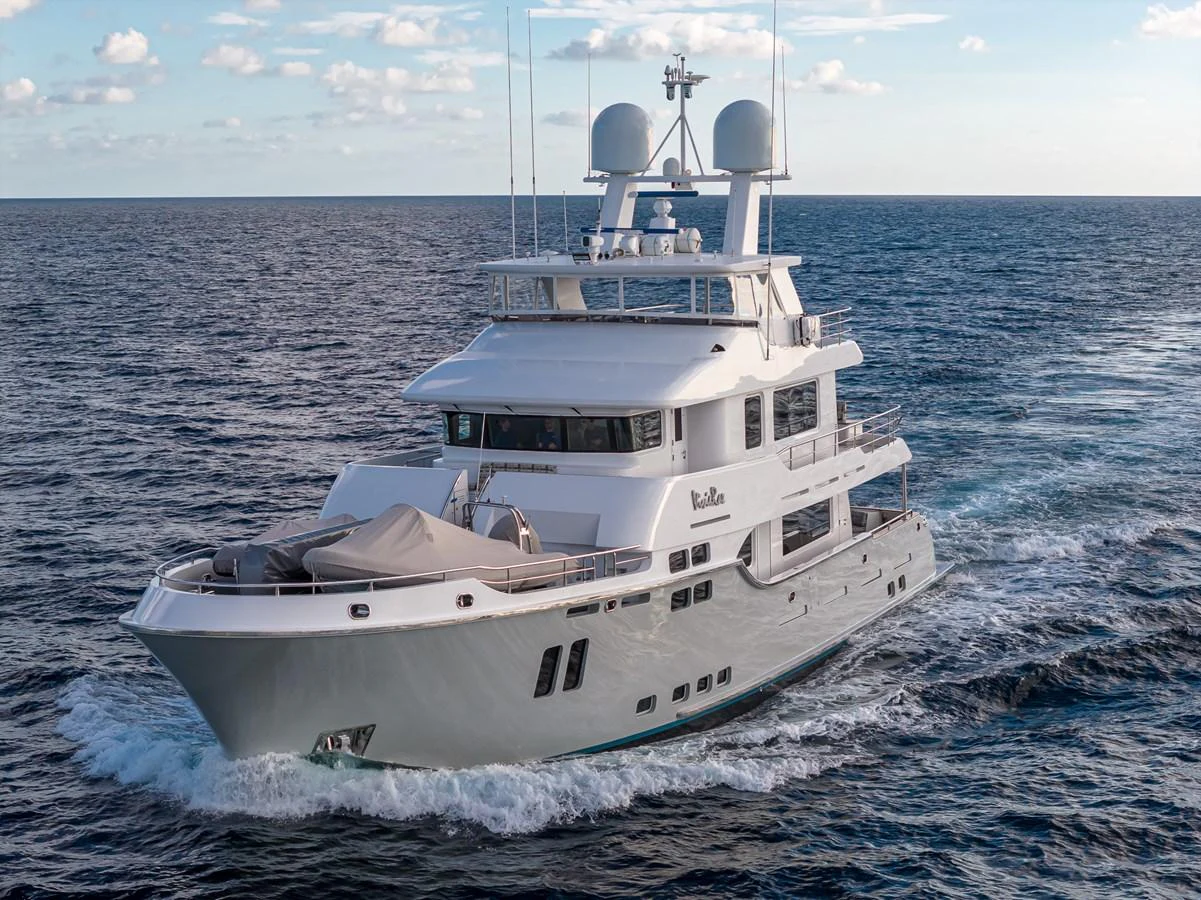 a white boat in the water aboard VIVIERAE II Yacht for Sale