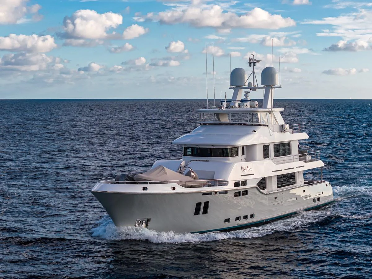 a white boat in the water aboard VIVIERAE II Yacht for Sale