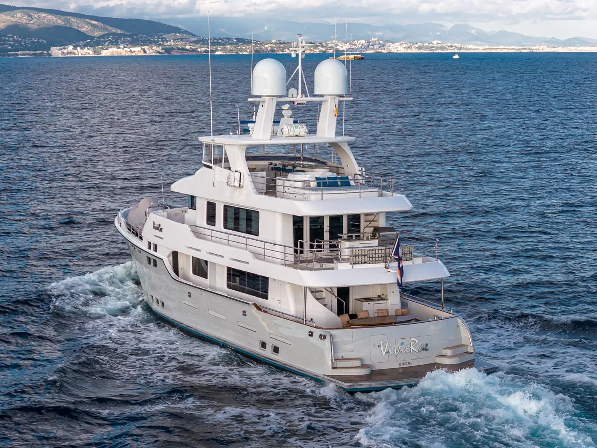a white boat in the water aboard VIVIERAE II Yacht for Sale