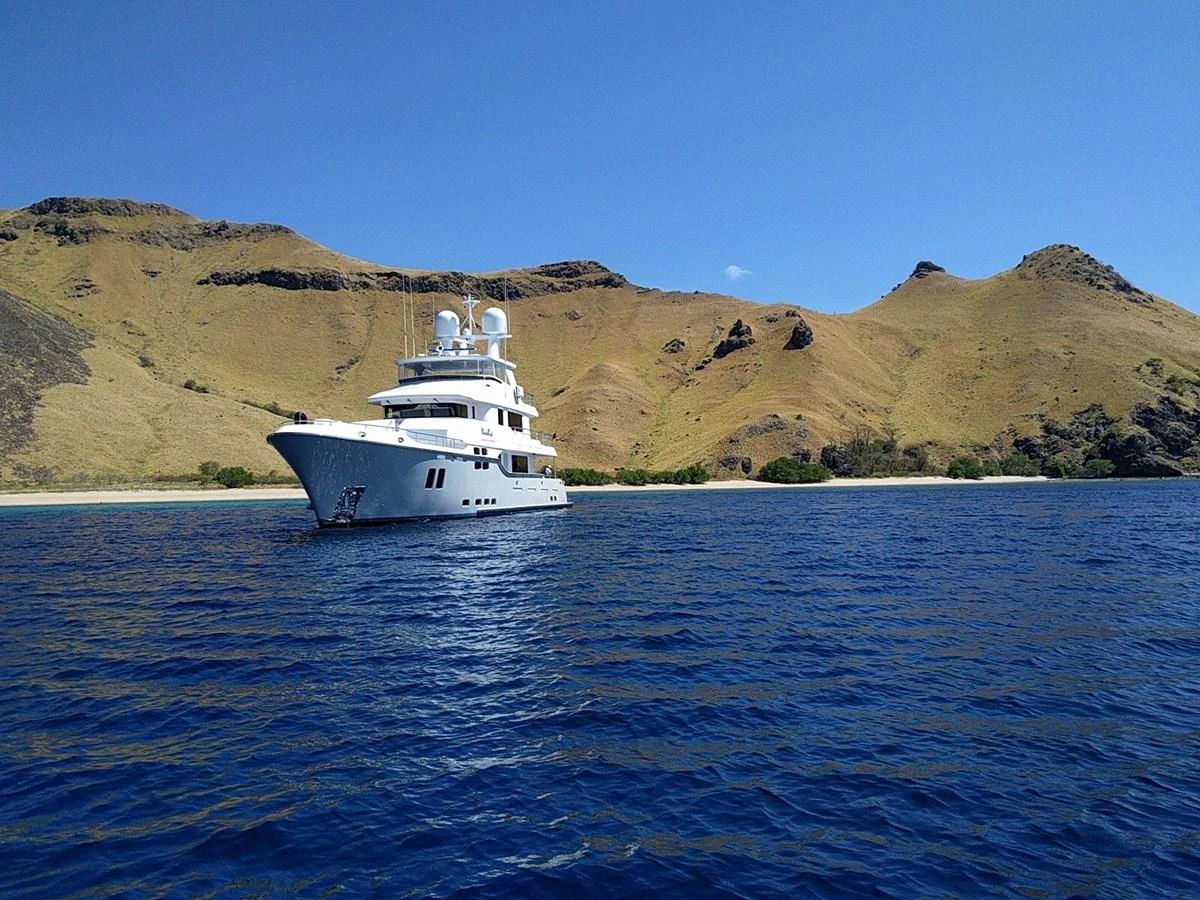 a white boat in the water aboard VIVIERAE II Yacht for Sale