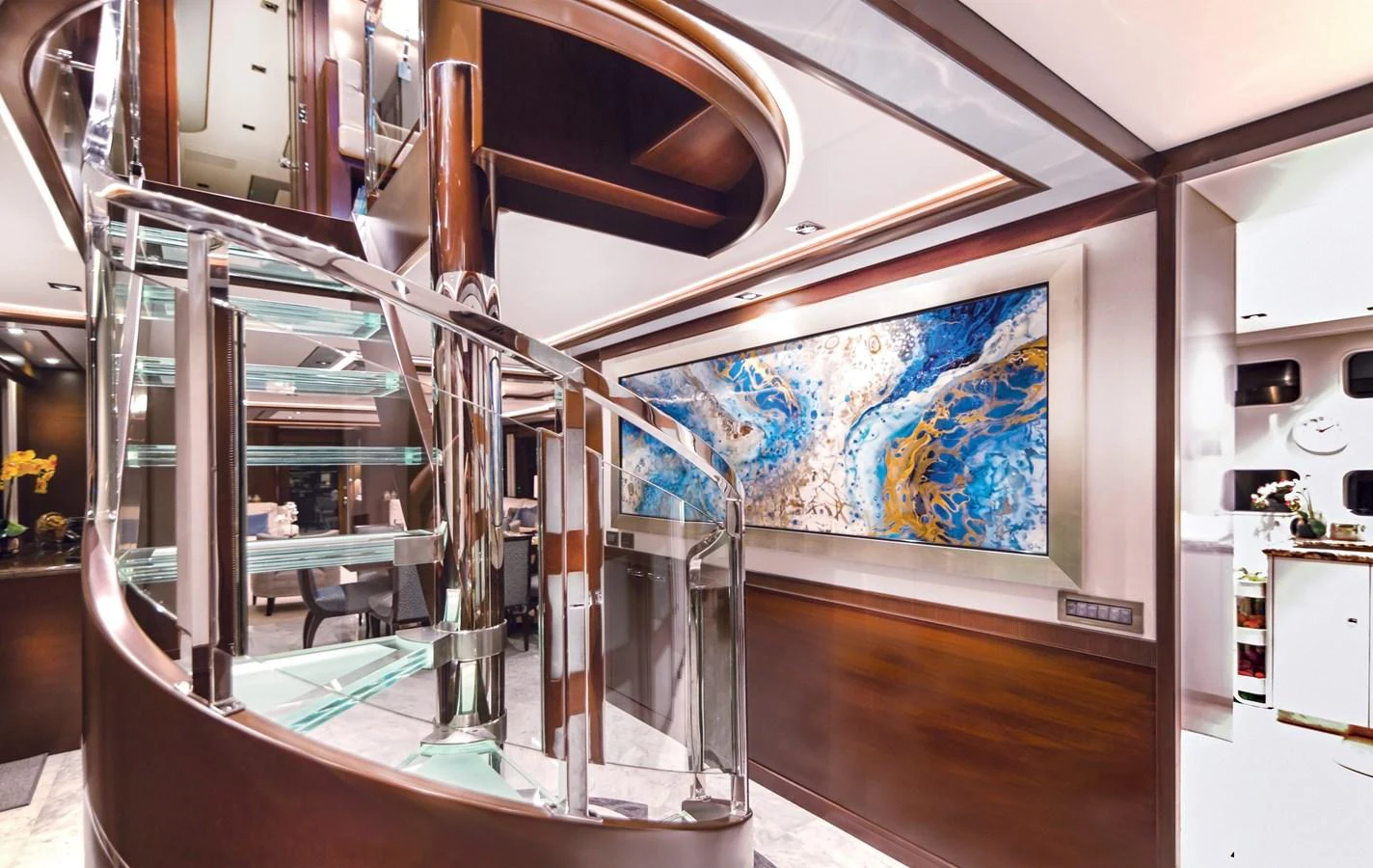 a large glass case with a painting on it aboard VIVIERAE II Yacht for Sale