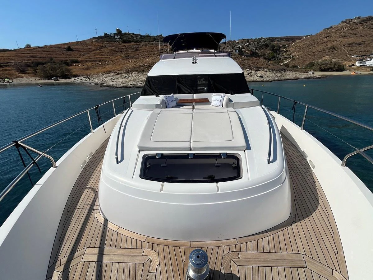 The foredeck of the yacht features spacious sun pads and a sleek design, perfect for relaxation. aboard LAVIMAR II Yacht for Sale