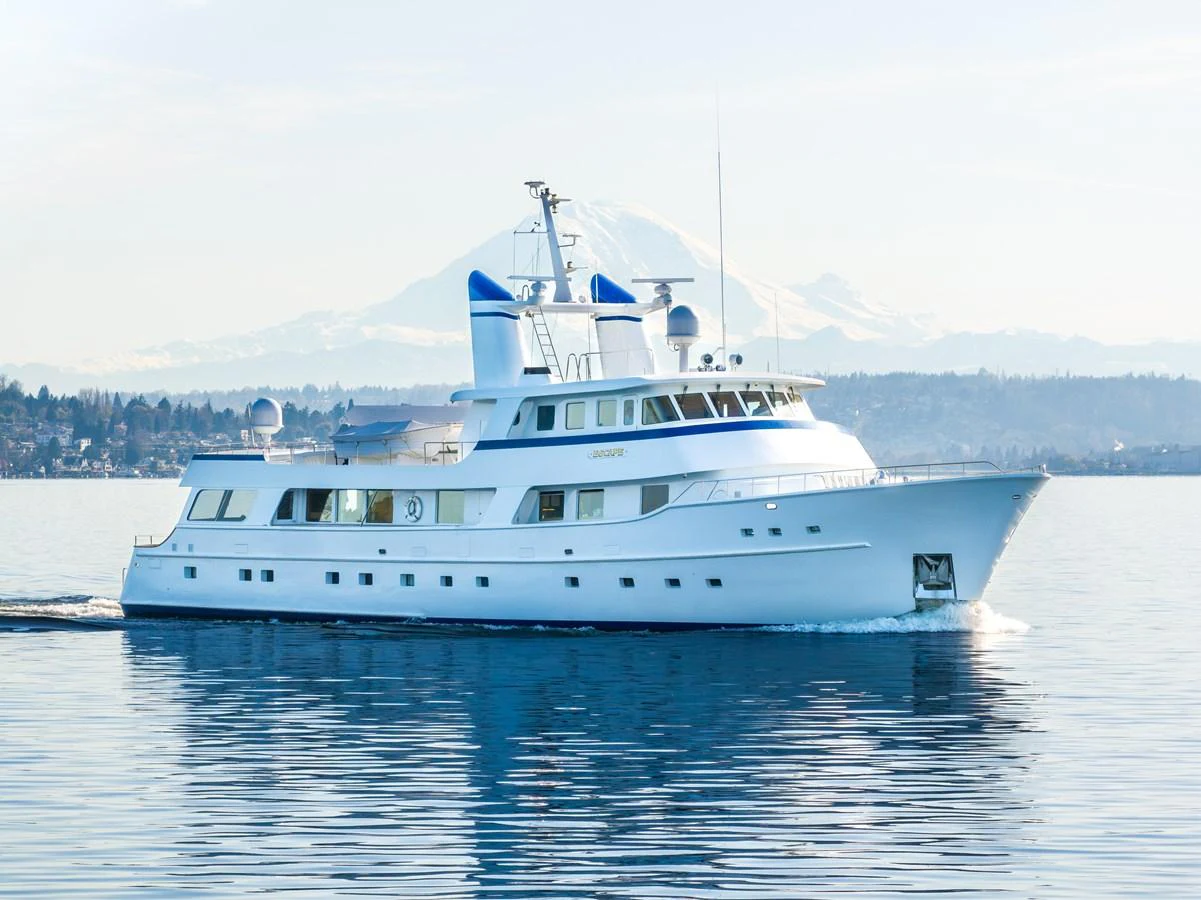 a white boat on the water aboard ESCAPE OF LONDON Yacht for Sale