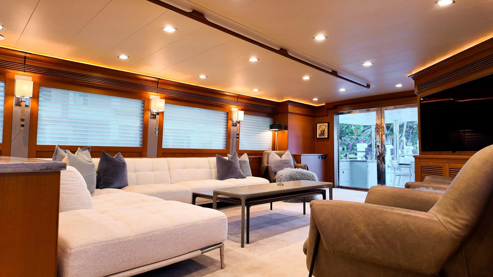 a room with a bed and a couch aboard TOP TIMES Yacht for Sale
