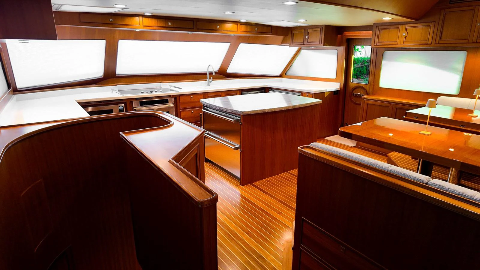 a kitchen with a large island aboard TOP TIMES Yacht for Sale