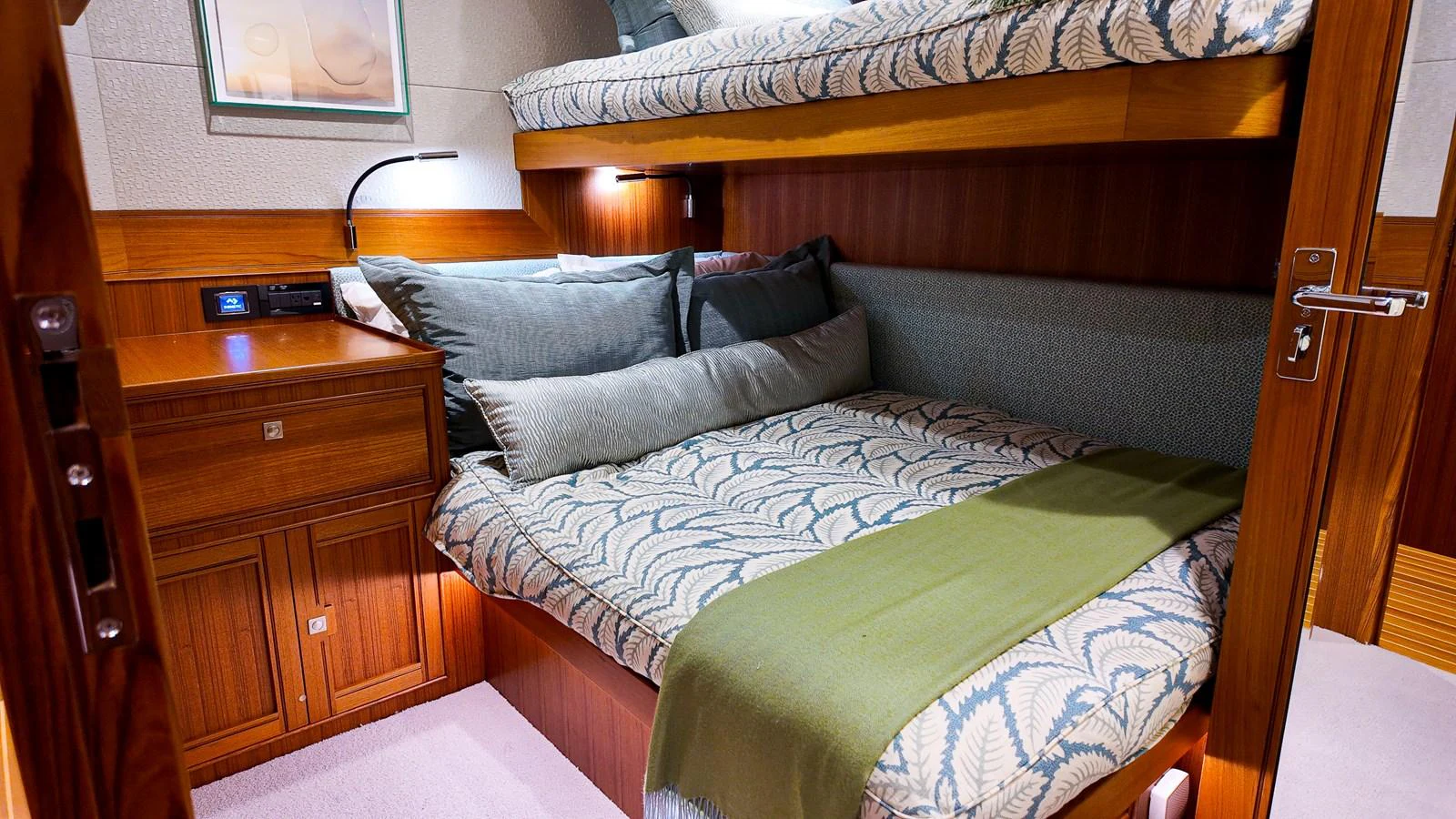 a room with two beds aboard TOP TIMES Yacht for Sale