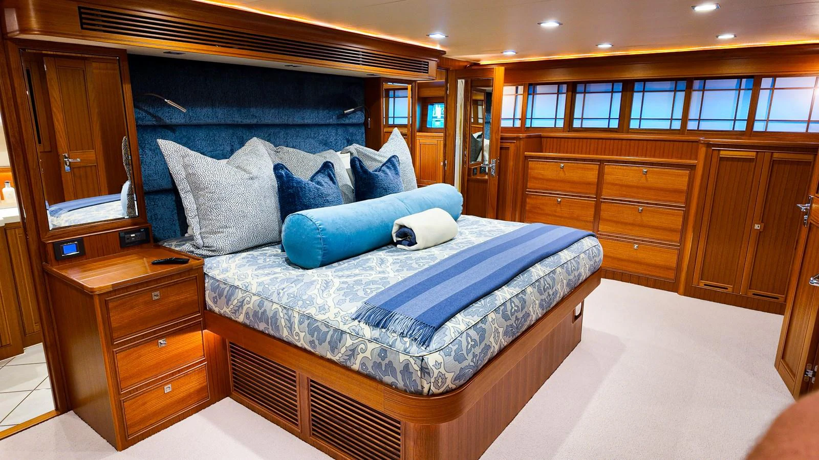 a bed in a room aboard TOP TIMES Yacht for Sale