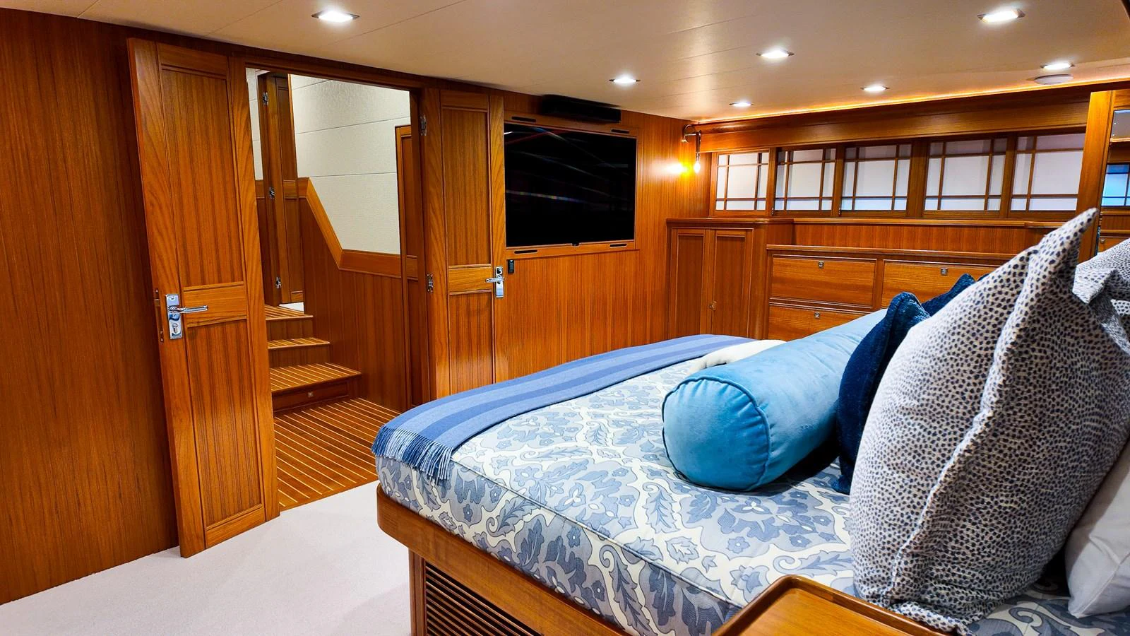 a bed in a room aboard TOP TIMES Yacht for Sale