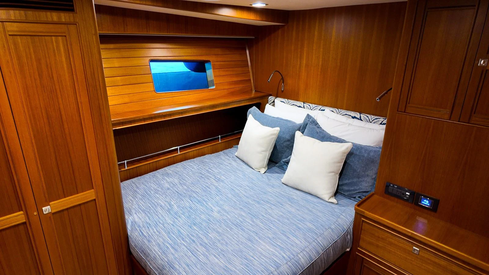 a bed with pillows aboard TOP TIMES Yacht for Sale