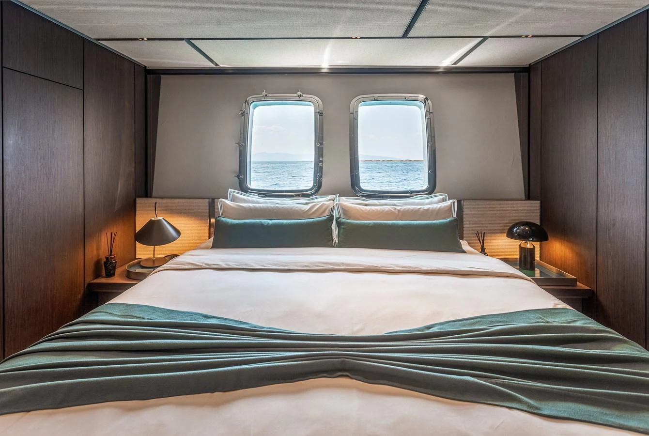 a bed in a cabin aboard JUST MARIE III Yacht for Sale