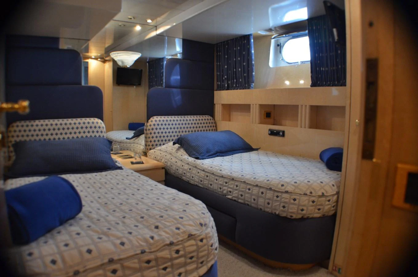 a room with two beds aboard MISS CANDY Yacht for Sale