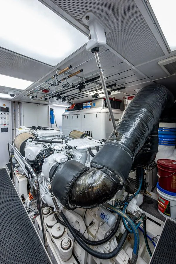 The yacht's engine room showcases a well-maintained and organized space with advanced machinery and equipment. aboard LILA CUY Yacht for Sale