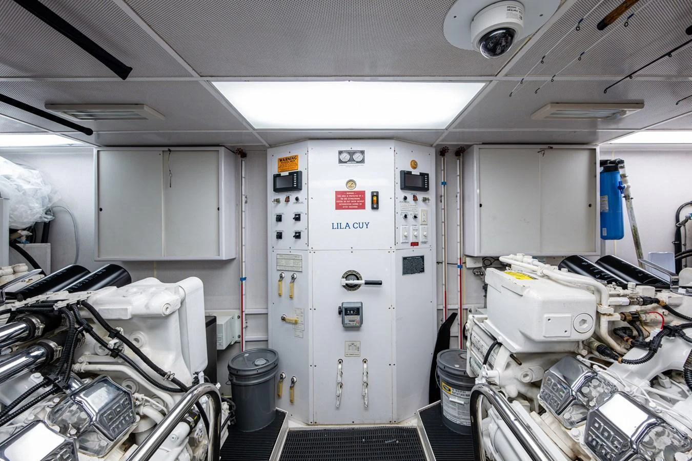 The engine room showcases the yacht's advanced mechanical systems and meticulous organization. aboard LILA CUY Yacht for Sale