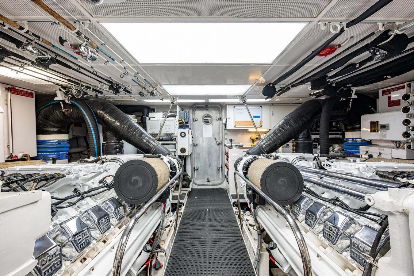 The image showcases the yacht's well-maintained engine room with advanced machinery and equipment. aboard LILA CUY Yacht for Sale