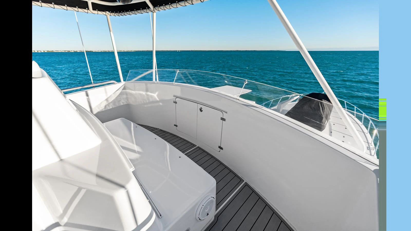 The flybridge offers a spacious and serene area with stunning ocean views. aboard FIRTH'S CHASM Yacht for Sale