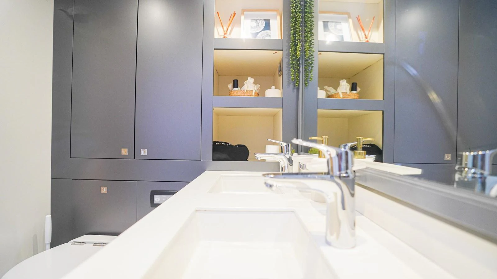 a kitchen with a large countertop aboard TRUE STORY Yacht for Sale