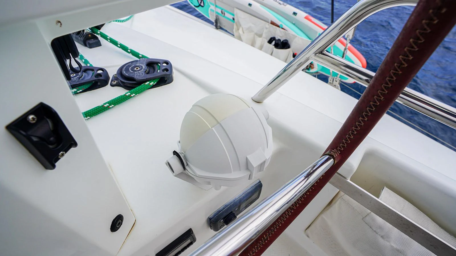 a close-up of a white electrical device aboard TRUE STORY Yacht for Sale
