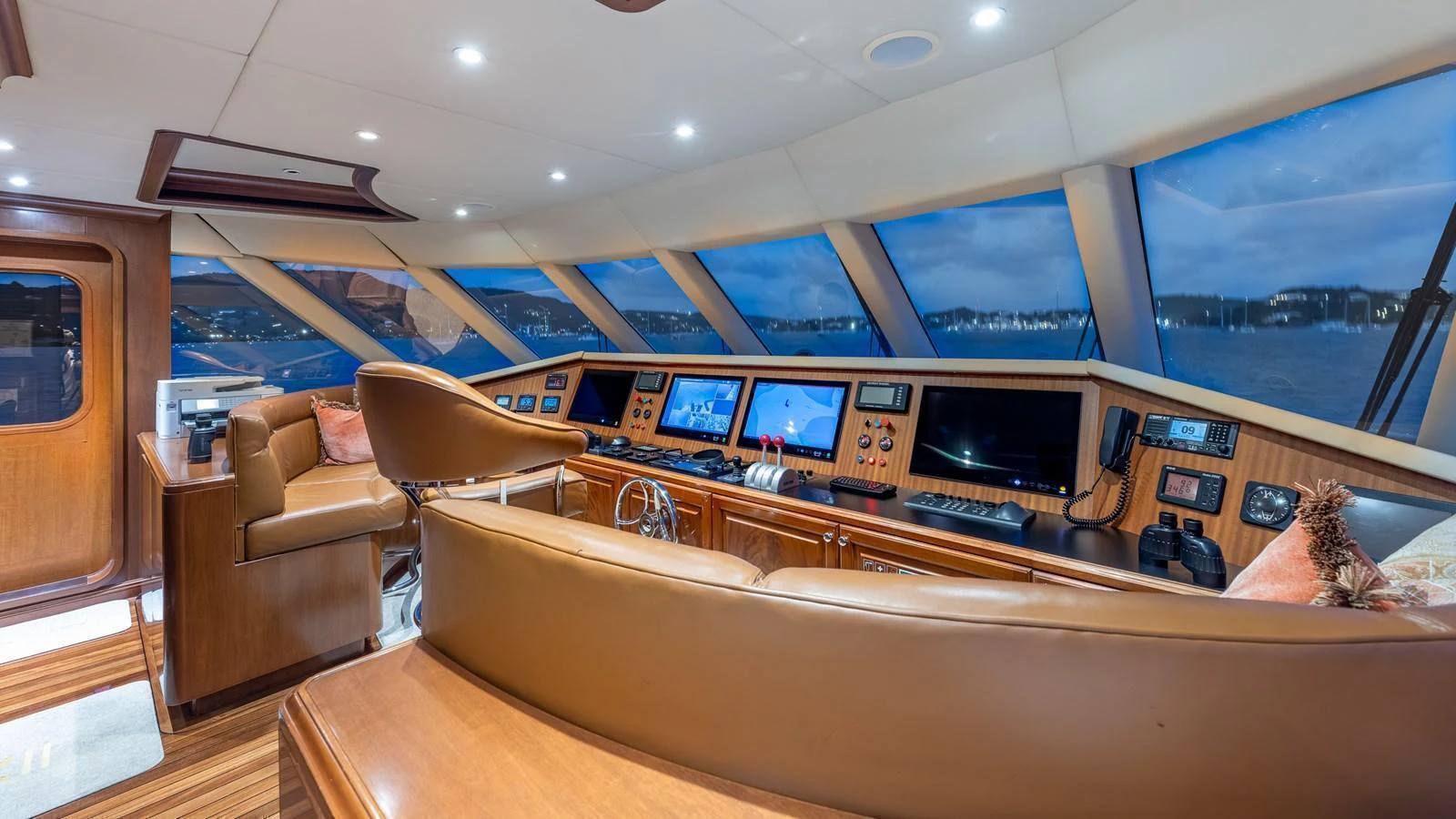 The helm of this yacht offers a luxurious and technologically advanced command center with panoramic views. aboard RELENTLESS Yacht for Sale