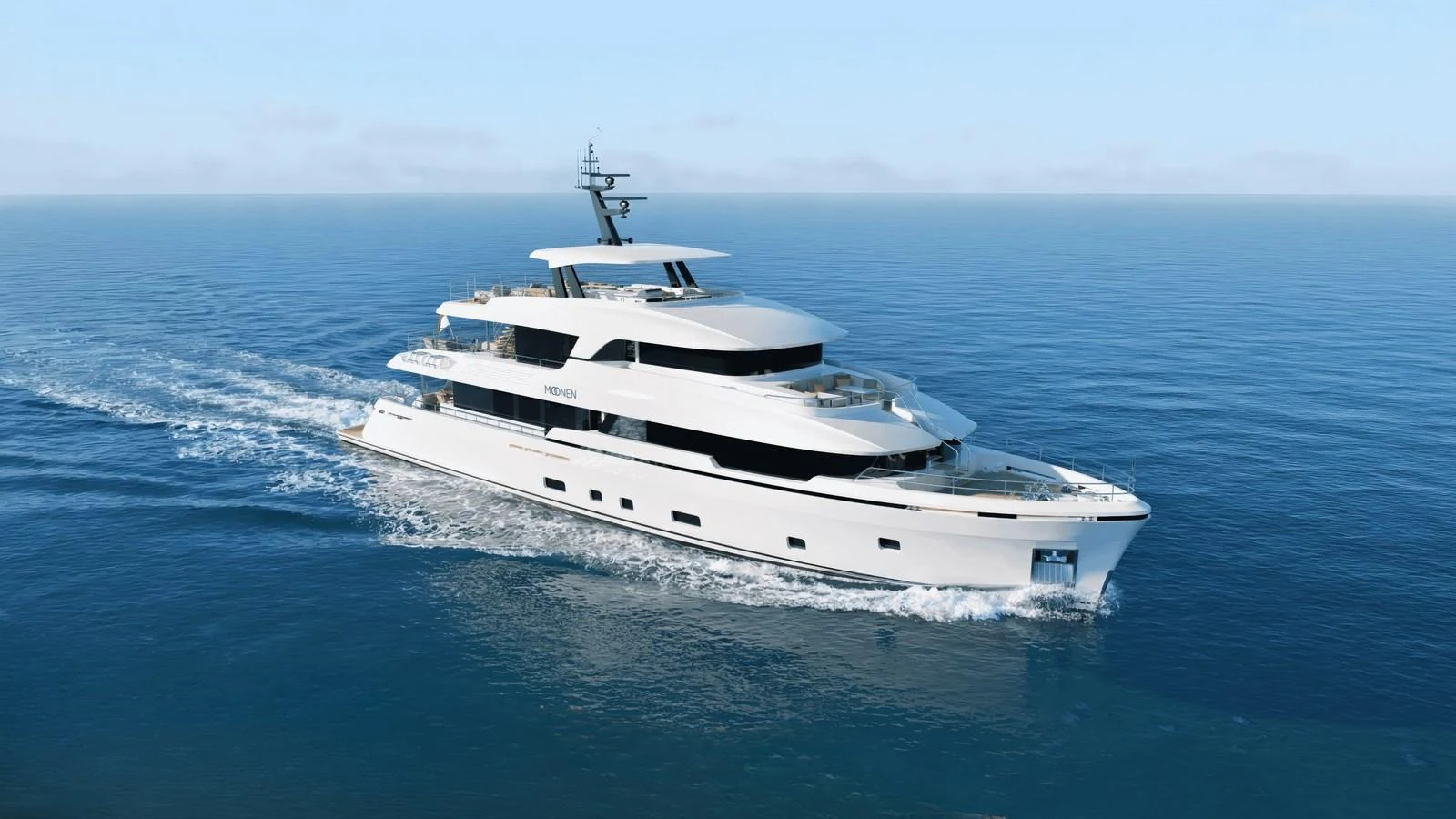 A sleek and modern yacht cruising on open waters under a clear sky. aboard YN208 Yacht for Sale